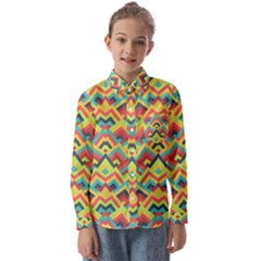 Trendy Chic Modern Chevron Pattern Kids  Long Sleeve Shirt by GardenOfOphir