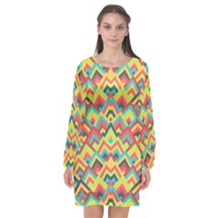 Trendy Chic Modern Chevron Pattern Long Sleeve Chiffon Shift Dress  by GardenOfOphir