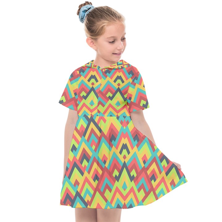 Trendy Chic Modern Chevron Pattern Kids  Sailor Dress