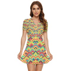 Trendy Chic Modern Chevron Pattern V-neck High Waist Chiffon Mini Dress by GardenOfOphir