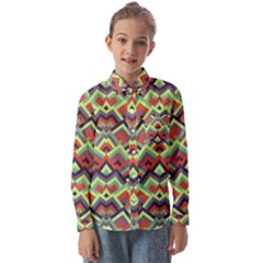 Trendy Chic Modern Chevron Pattern Kids  Long Sleeve Shirt by GardenOfOphir