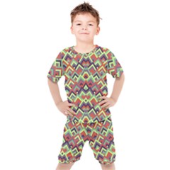 Trendy Chic Modern Chevron Pattern Kids  Tee And Shorts Set by GardenOfOphir