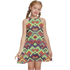 Trendy Chic Modern Chevron Pattern Kids  Halter Collar Waist Tie Chiffon Dress by GardenOfOphir