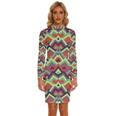 Trendy Chic Modern Chevron Pattern Long Sleeve Shirt Collar Bodycon Dress by GardenOfOphir