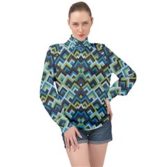 Trendy Chic Modern Chevron Pattern High Neck Long Sleeve Chiffon Top by GardenOfOphir