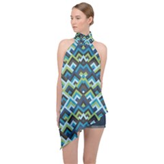 Trendy Chic Modern Chevron Pattern Halter Asymmetric Satin Top by GardenOfOphir