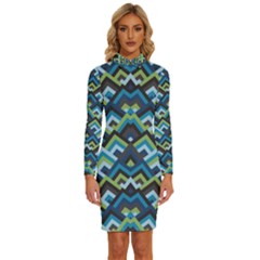 Trendy Chic Modern Chevron Pattern Long Sleeve Shirt Collar Bodycon Dress by GardenOfOphir