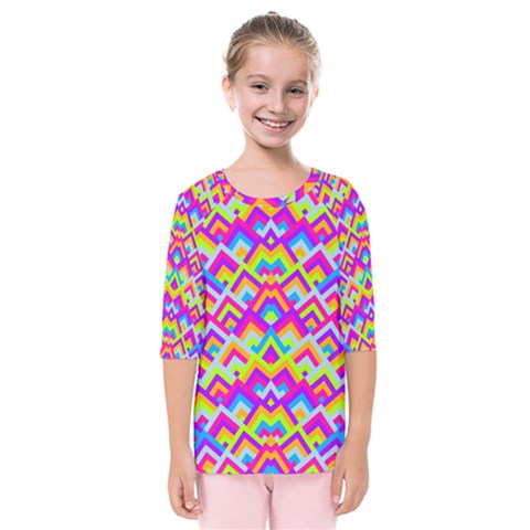 Colorful Trendy Chic Modern Chevron Pattern Kids  Quarter Sleeve Raglan Tee by GardenOfOphir