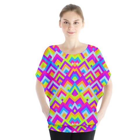 Colorful Trendy Chic Modern Chevron Pattern Batwing Chiffon Blouse by GardenOfOphir