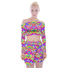 Colorful Trendy Chic Modern Chevron Pattern Off Shoulder Top With Mini Skirt Set by GardenOfOphir