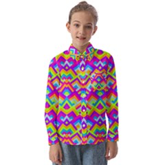 Colorful Trendy Chic Modern Chevron Pattern Kids  Long Sleeve Shirt by GardenOfOphir