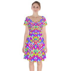 Colorful Trendy Chic Modern Chevron Pattern Short Sleeve Bardot Dress by GardenOfOphir