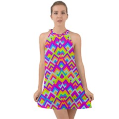 Colorful Trendy Chic Modern Chevron Pattern Halter Tie Back Chiffon Dress by GardenOfOphir