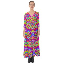 Colorful Trendy Chic Modern Chevron Pattern Button Up Boho Maxi Dress by GardenOfOphir