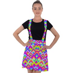 Colorful Trendy Chic Modern Chevron Pattern Velvet Suspender Skater Skirt by GardenOfOphir