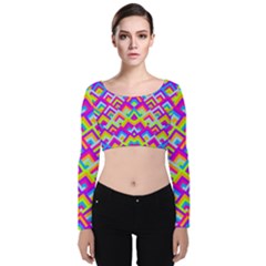 Colorful Trendy Chic Modern Chevron Pattern Velvet Long Sleeve Crop Top by GardenOfOphir