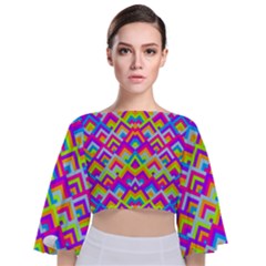 Colorful Trendy Chic Modern Chevron Pattern Tie Back Butterfly Sleeve Chiffon Top by GardenOfOphir