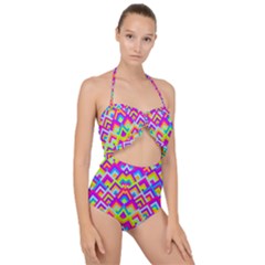 Colorful Trendy Chic Modern Chevron Pattern Scallop Top Cut Out Swimsuit by GardenOfOphir