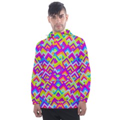 Colorful Trendy Chic Modern Chevron Pattern Men s Front Pocket Pullover Windbreaker