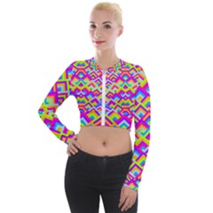 Colorful Trendy Chic Modern Chevron Pattern Long Sleeve Cropped Velvet Jacket by GardenOfOphir