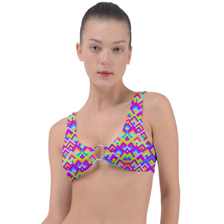 Colorful Trendy Chic Modern Chevron Pattern Ring Detail Bikini Top