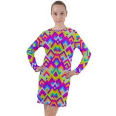 Colorful Trendy Chic Modern Chevron Pattern Long Sleeve Hoodie Dress by GardenOfOphir