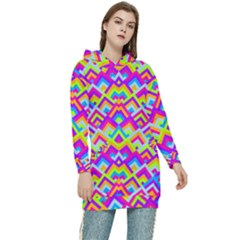 Colorful Trendy Chic Modern Chevron Pattern Women s Long Oversized Pullover Hoodie by GardenOfOphir