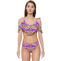 Colorful Trendy Chic Modern Chevron Pattern Ruffle Edge Tie Up Bikini Set	 by GardenOfOphir