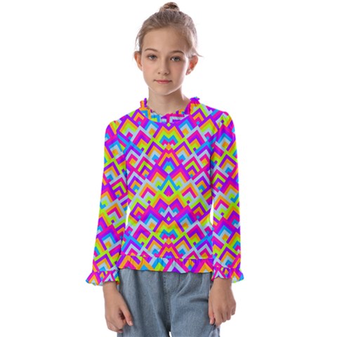 Colorful Trendy Chic Modern Chevron Pattern Kids  Frill Detail Tee by GardenOfOphir