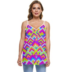 Colorful Trendy Chic Modern Chevron Pattern Casual Spaghetti Strap Chiffon Top by GardenOfOphir