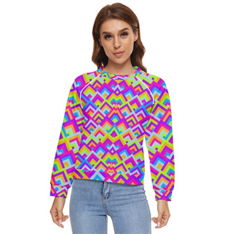 Colorful Trendy Chic Modern Chevron Pattern Women s Long Sleeve Raglan Tee by GardenOfOphir