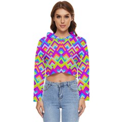 Colorful Trendy Chic Modern Chevron Pattern Women s Lightweight Cropped Hoodie by GardenOfOphir