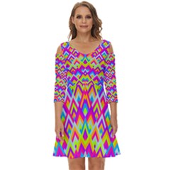 Colorful Trendy Chic Modern Chevron Pattern Shoulder Cut Out Zip Up Dress by GardenOfOphir