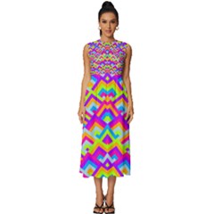 Colorful Trendy Chic Modern Chevron Pattern Sleeveless Round Neck Midi Dress by GardenOfOphir