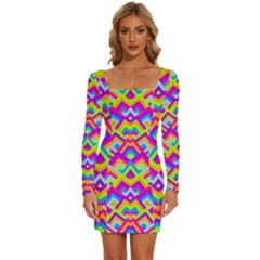 Colorful Trendy Chic Modern Chevron Pattern Long Sleeve Square Neck Bodycon Velvet Dress by GardenOfOphir