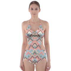 Trendy Chic Modern Chevron Pattern Cut-out One Piece Swimsuit by GardenOfOphir