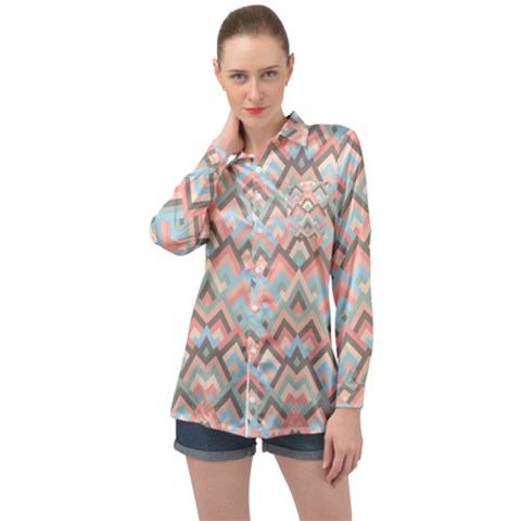 Trendy Chic Modern Chevron Pattern Long Sleeve Satin Shirt by GardenOfOphir