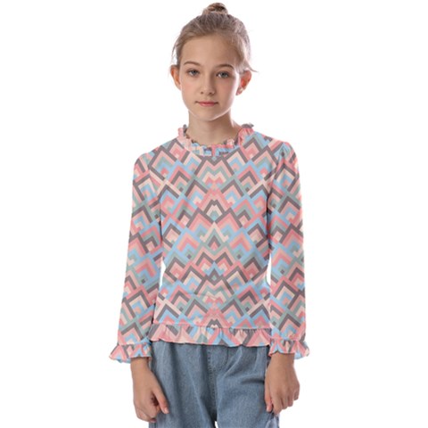 Trendy Chic Modern Chevron Pattern Kids  Frill Detail Tee by GardenOfOphir