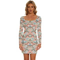 Trendy Chic Modern Chevron Pattern Long Sleeve Square Neck Bodycon Velvet Dress by GardenOfOphir