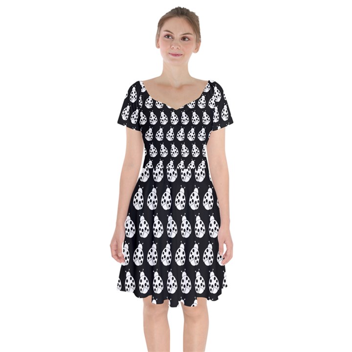 Ladybug Vector Geometric Tile Pattern Short Sleeve Bardot Dress