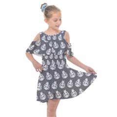 Ladybug Vector Geometric Tile Pattern Kids  Shoulder Cutout Chiffon Dress by GardenOfOphir