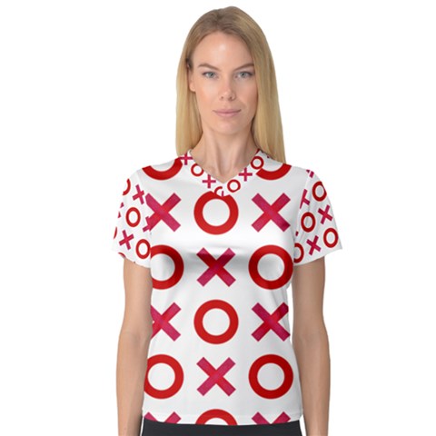 Pattern Xoxo Red White Love V-neck Sport Mesh Tee by Jancukart