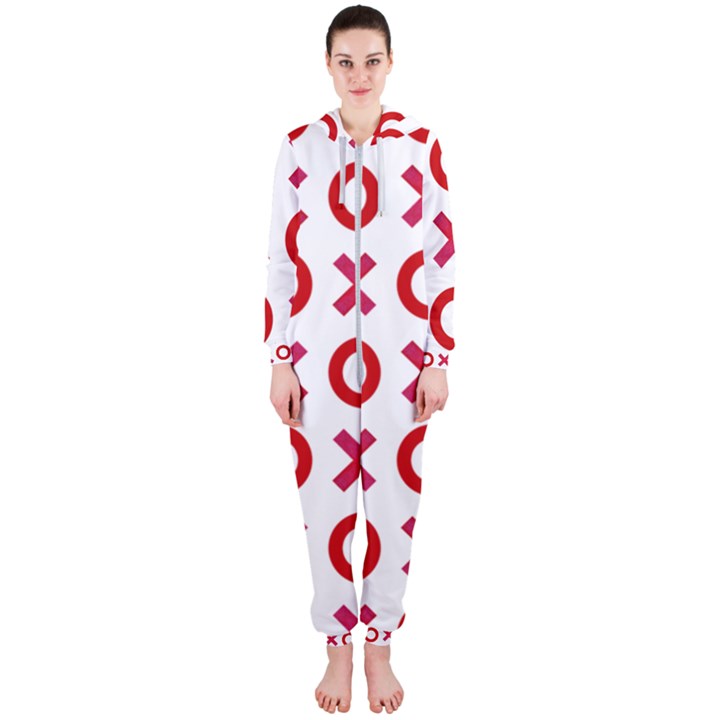 Pattern Xoxo Red White Love Hooded Jumpsuit (Ladies)