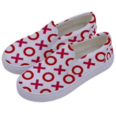 Pattern Xoxo Red White Love Kids  Canvas Slip Ons by Jancukart