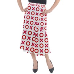 Pattern Xoxo Red White Love Midi Mermaid Skirt by Jancukart