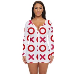 Pattern Xoxo Red White Love Long Sleeve Boyleg Swimsuit by Jancukart