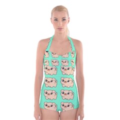 Puppy Pattern Dog Pet Boyleg Halter Swimsuit 