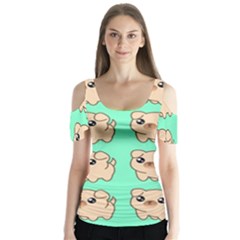 Puppy Pattern Dog Pet Butterfly Sleeve Cutout Tee 