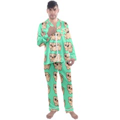 Puppy Pattern Dog Pet Men s Long Sleeve Satin Pajamas Set