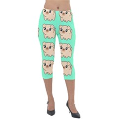 Puppy Pattern Dog Pet Lightweight Velour Capri Leggings 